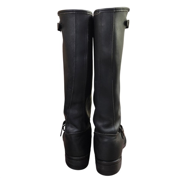 Tall Black Leather Moto Engineer Boots Mens Size 10 D Vibram Soles Buckle Straps - Picture 9 of 13